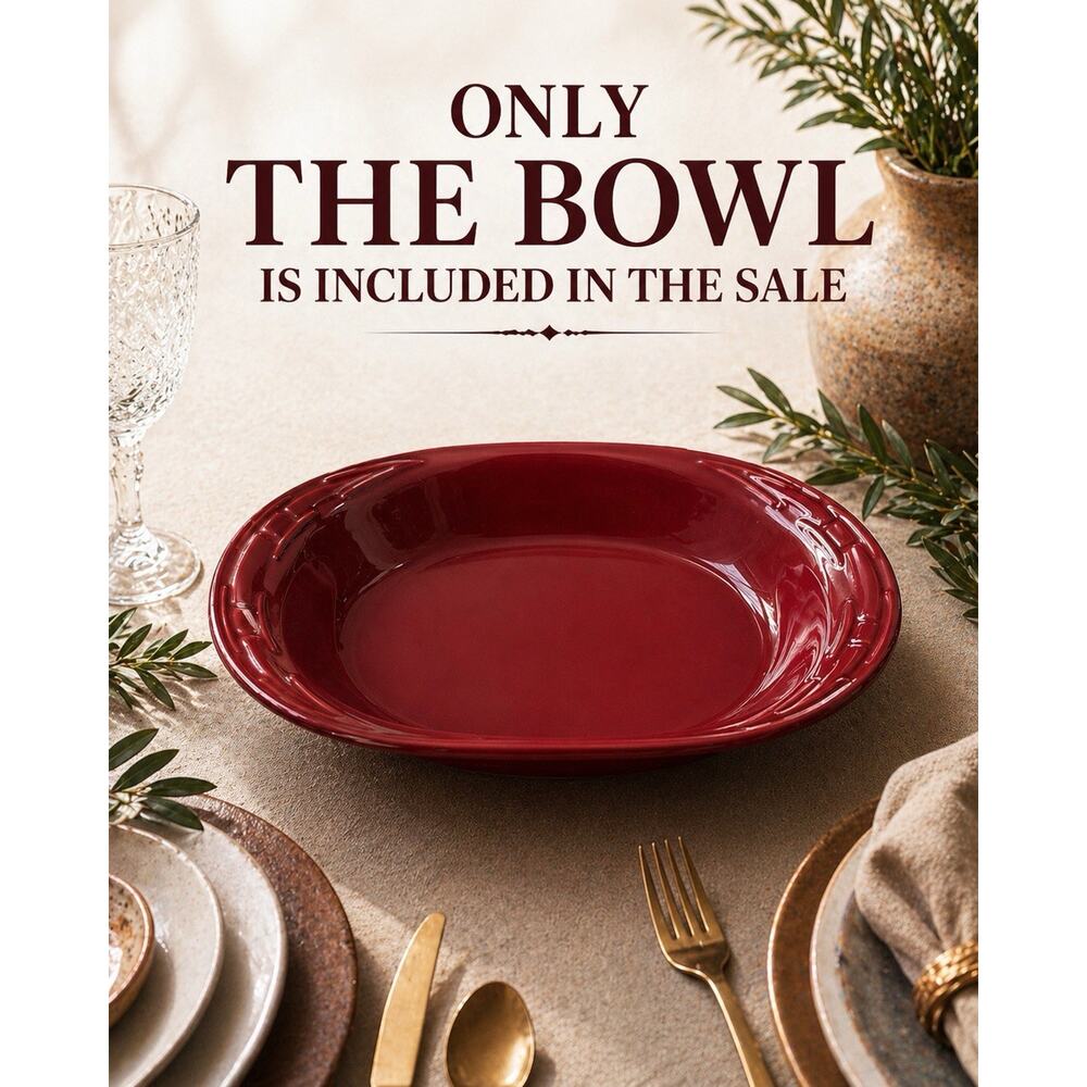 Longaberger Oval Vegetable Serving Bowl Woven Traditions Paprika Red Pottery 13"